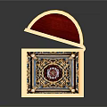Open Treasure Chest With Purple Lid Golden Decorations And Red Velvet Interior