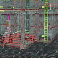 Industrial Indoor Area Featuring Concrete Columns Metal Railings Ladders And Grid Floor
