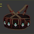 Durable Circular Tool Bag With Green Crossed Straps And Multiple Pockets 3d model