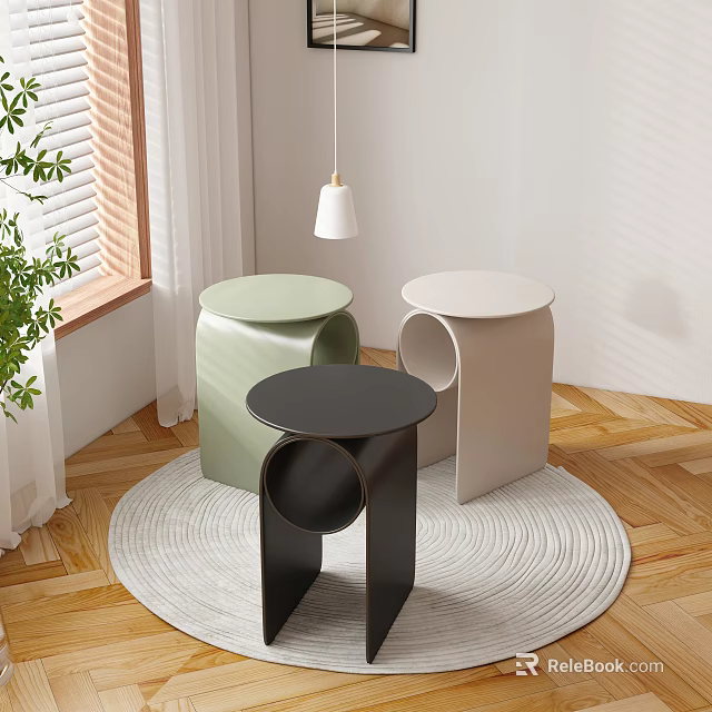 Modern Side Tables Green Beige Black With Round Top Geometric Legs in Living Room Interior 3d model 