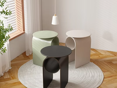 Modern Side Tables Green Beige Black With Round Top Geometric Legs in Living Room Interior 3d model