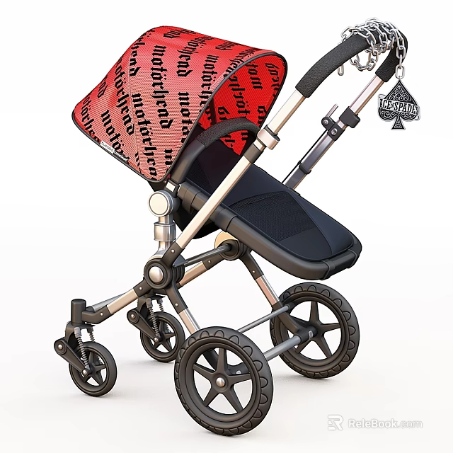 Red And Black Children's Bed With Silver Frame Black Wheels And University Text 3d model 