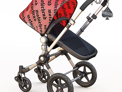 Red And Black Children's Bed With Silver Frame Black Wheels And University Text 3d model