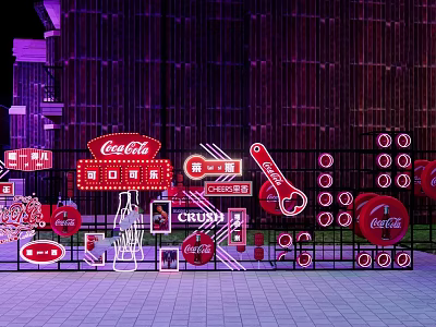 Coca Cola Branded Outdoor Display Featuring Neon Signs Red Logos And Decorations 3d model