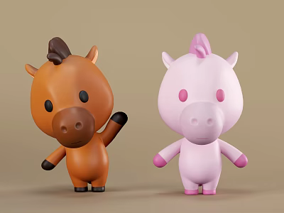 Playful Brown And Pink Reptile Cartoon Figurines As Adorable Toy Characters 3d model