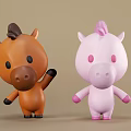 Playful Brown And Pink Reptile Cartoon Figurines As Adorable Toy Characters