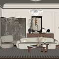 Elegant Modern Living Room With Large Windows Shutter Blinds Chandelier Sofa And Coffee Table