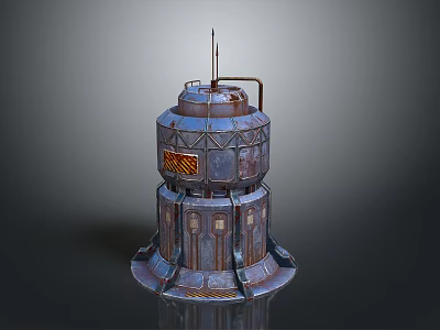 Rusted Industrial Metal Tower Structure With Pipes Grill Windows And Base Support 3d model