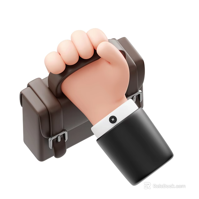 Hand Holding Brown Briefcase With Black Suit Cuff And Professional Detail 3d model 