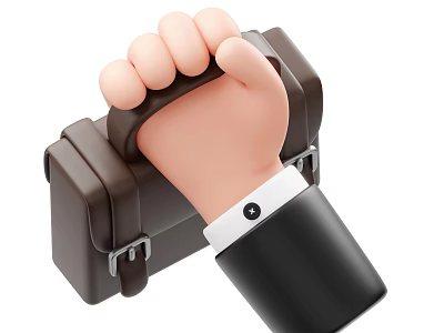 Hand Holding Brown Briefcase With Black Suit Cuff And Professional Detail 3d model