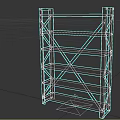 Industrial Storage Shelf Unit With Metal Cross Braces And Multiple Wooden Shelves