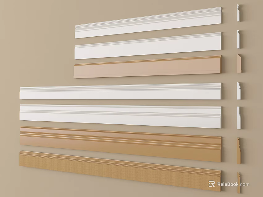 Assorted Decorative Molding Lines in White Beige and Brown for Interior Decoration 3d model 