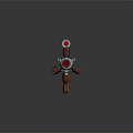 Futuristic Sci Fi Weapon with Silver Metal Body Wooden Grip Red Lights and Multiple Barrels