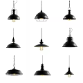 Various Black Industrial Pendant Lights With Different Designs And Chain Hanging