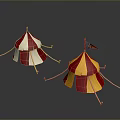 Modern Circus Tents Display With Red White Yellow Colors And Flags