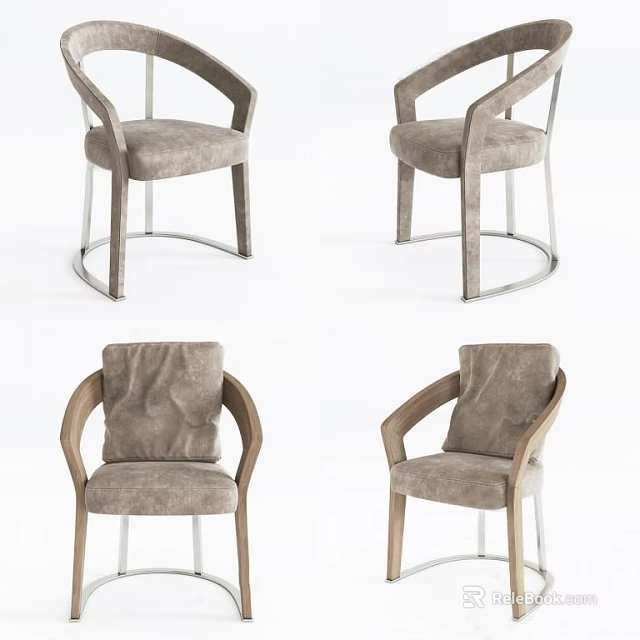 Modern Upholstered Leisure Chairs With Wooden Armrests And Metal Legs In Multiple Angles 3d model 