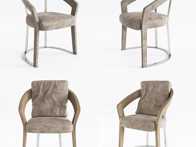 Modern Upholstered Leisure Chairs With Wooden Armrests And Metal Legs In Multiple Angles 3d model
