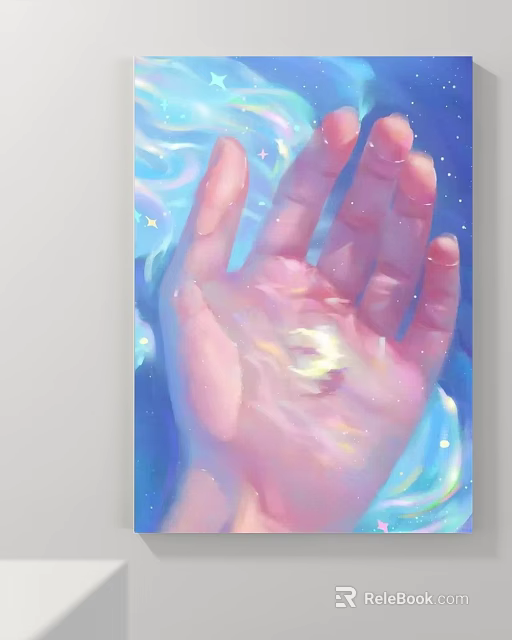 Character Painting of Hand with Glowing Light in Palm and Blue Starry Background 3d model 