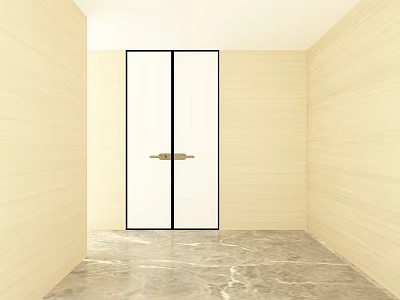 White Double Doors With Black Frame And Brass Handle In Light Wood Interior Space 3d model