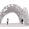 Modern Outdoor Curved Pergola Structure With Hollow Design And Human Figure