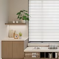 Modern Interior Entryway Cabinet and Side Cabinet with Window Blind Plant Shelves and Storage Drawers