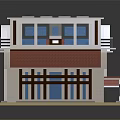Cartoon Scene Block House Model with Red Roof White Walls Balcony and Windows