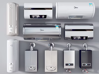 Various Styles Of Midea Electric Water Heaters Including Storage And Instant Heating Types 3d model