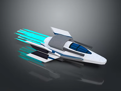 Futuristic White Spaceship With Blue Thrusters Gray Accents And Sleek Aerodynamic Design 3d model