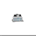 Classic European-style Building with Clock Tower Large Windows Sloped Roof Symmetrical Design and Entrance Steps