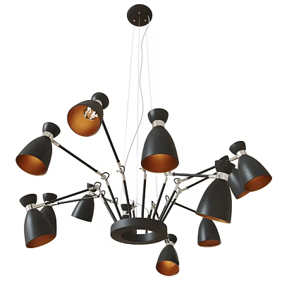 Modern Black Chandelier with Multiple Adjustable Arms and Warm Orange Shades for Contemporary Interior Design 3d model