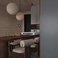 Elegant Modern Living and Dining Room Interior With Fireplace Chandelier Sofa TV Artwork and Rug