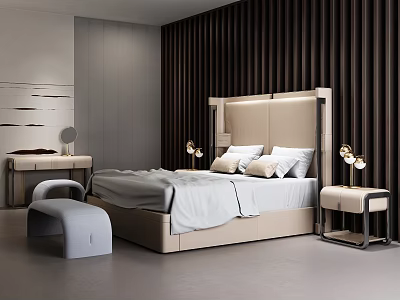 Modern background double bed double bed dresser 3d model
