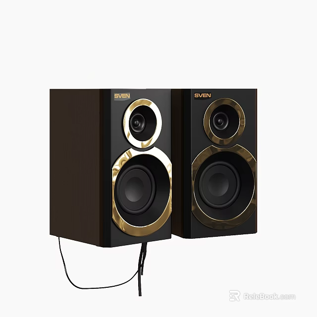 SVSON Black Speakers with Gold Ring Design for High Quality Audio Performance 3d model 