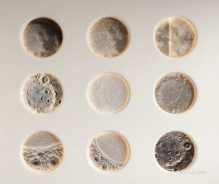 Decorative Round Wall Lamps With Moon Surface Texture Arranged In Grid Pattern 3d model