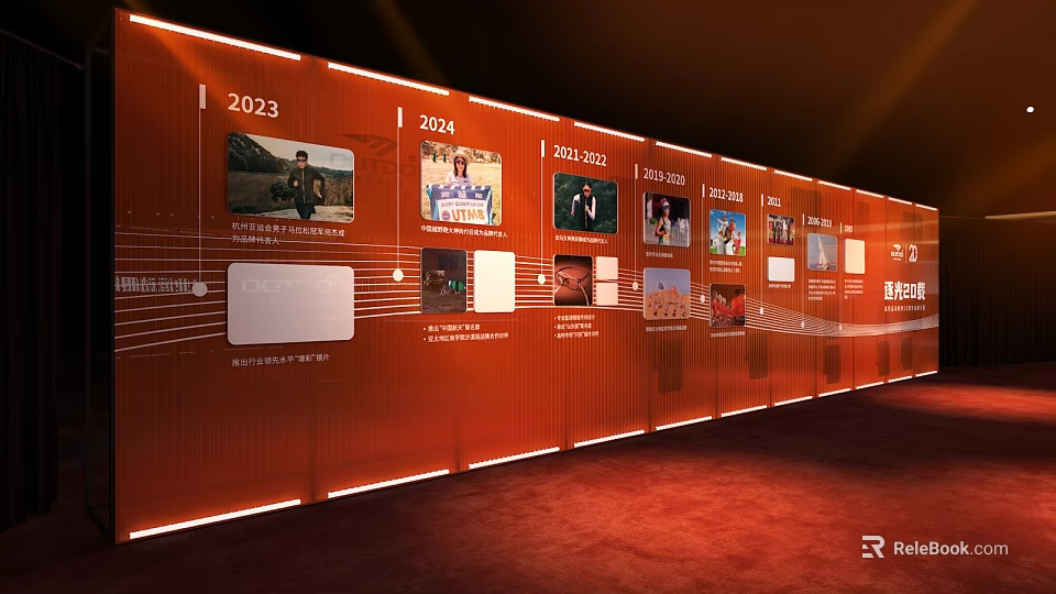 Red Activity Exhibition Wall Featuring 2023 2024 Photos and History 3d model 