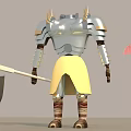Game Character In Silver Spiked Armor With Polearm And Small Red Winged Companion