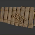 Traditional Bamboo Percussion Instrument With Arranged Bars On Wooden Frame And Mallets