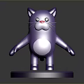 Purple Cartoon Cat With White Belly Pink Nose Black Whiskers Standing On Round Base