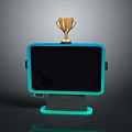 Modern Computer Monitor With Blue Frame And Golden Trophy On Top