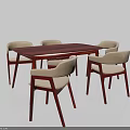 Modern Rectangular Wooden Dining Table Set with Six Upholstered Chairs Dark Legs 3d model