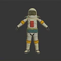 Astronaut Game Movie Character Wearing White Orange Blue Suit With Red Chest Device