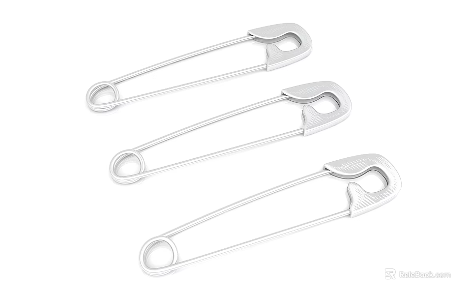 Three Stainless Steel Safety Pins Essential Household Items For Daily Use 3d model 