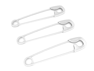 Three Stainless Steel Safety Pins Essential Household Items For Daily Use 3d model