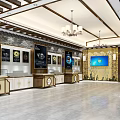 Luxury Watch Store Interior With Display Counters Wall Posters And Chandeliers 3d model