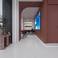 Modern Break Room Interior With Arched Wall Large Screen TV Bar Counter And Black Chairs