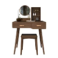 Modern Wooden Dressing Table Design With Drawers Stool And Decorative Mirror 3d model