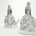 Exquisite Carved Figure Sculptures with Green Robes and Topknots on Black Bases