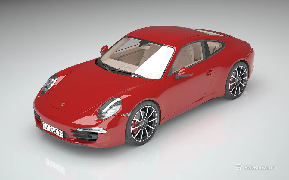Red Porsche Sports Car With Two Door Design Beige Leather Seats And Alloy Wheels 3d model 
