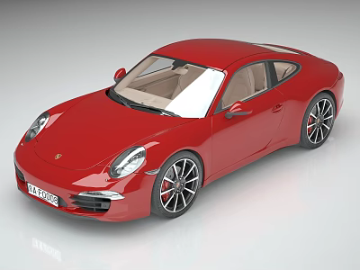 Red Porsche Sports Car With Two Door Design Beige Leather Seats And Alloy Wheels 3d model