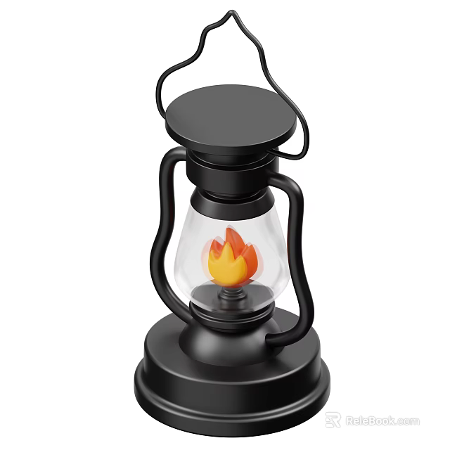 Vintage Black Lantern Decorative Ornament Set With Glass Shade And Flame Design 3d model 